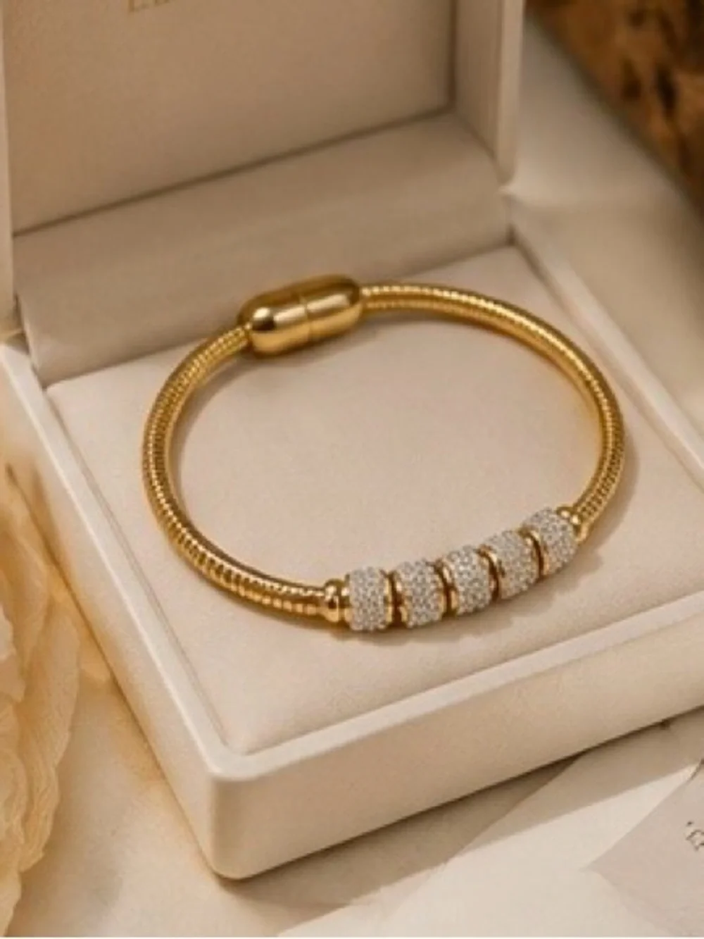 Elegant Gold Pave Bead Bangle Bracelet